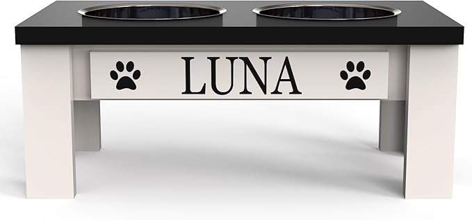 GTW Classic Elevated Dog Feeder – Wooden Elevated Stand with Stainless Steel Bowls, Anti-Slip Farmhouse Design (Small, Black)