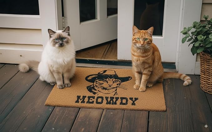 Funny Doormat Outdoor Welcome Mat, Faux Coir Door Mat for Front Porch or Entryway, Cute Pet-Themed Durable and Easy to Clean Rug 30"x17" (Meowdy-1)