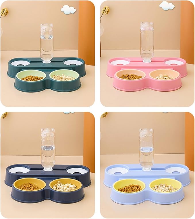 Dogs Bowl Automatic Cats Food 4 in 1 Pet Food Feeders with Automatic Water Bottle Double Dog Feeders for Large Dogs
