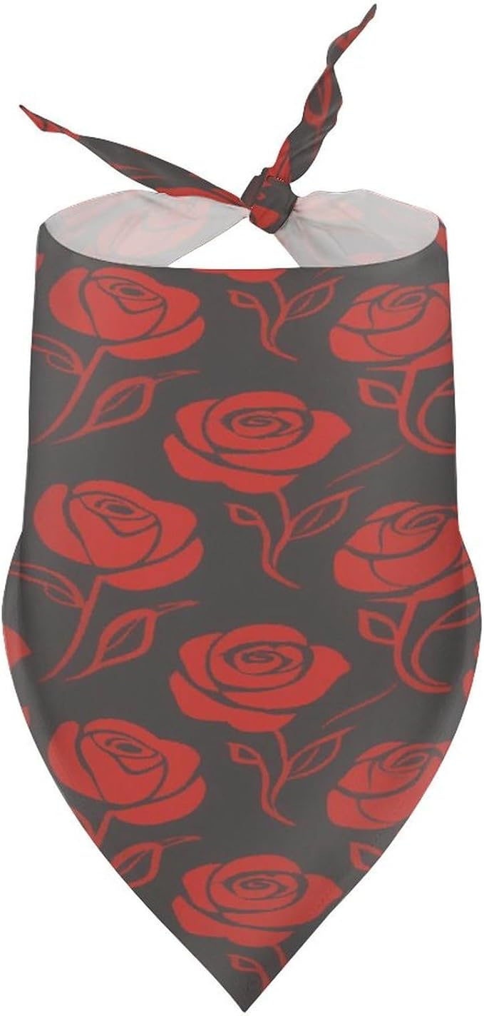 Dog Bandana Spring Pet Scarf Adjustable Triangle Red Rose Flowers Printing Dog Bib Washable Polyester Puppy Bandana for Small Medium Large Dogs Cat Birthday Party Supplies