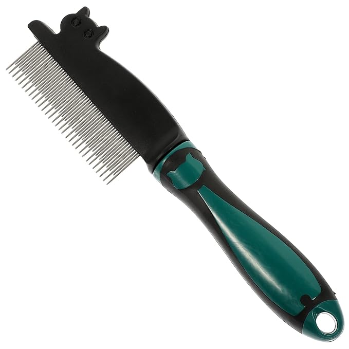 FOMIYES Dog Hair Comb Stainless Steel Dematting Grooming Comb with Fine Teeth for Tangles Removal, Wear-resistant Portable Household Dog Supplies in Green for Small to Medium Pets