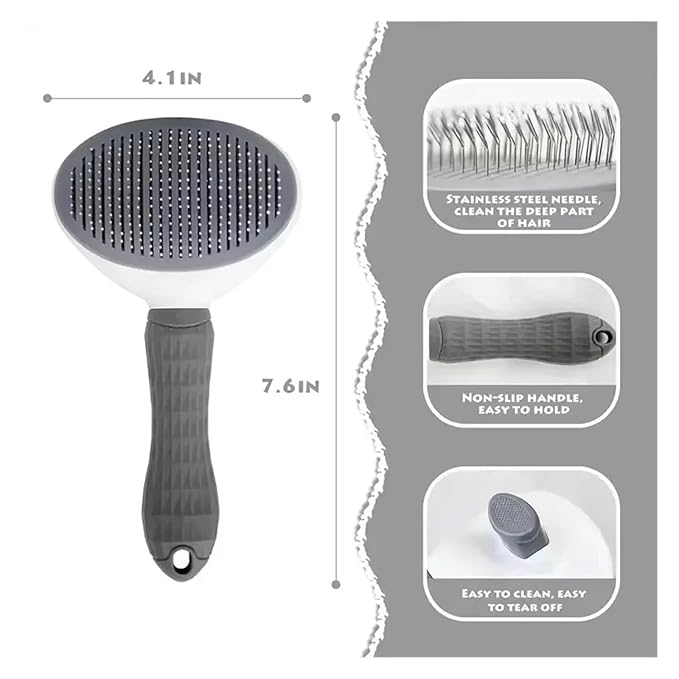 One Click Press Pet Hair Removal Cleaning Brush Pet Comb Cat And Dog Hair Specialized Pet Supplies Remove Floating(Gray)