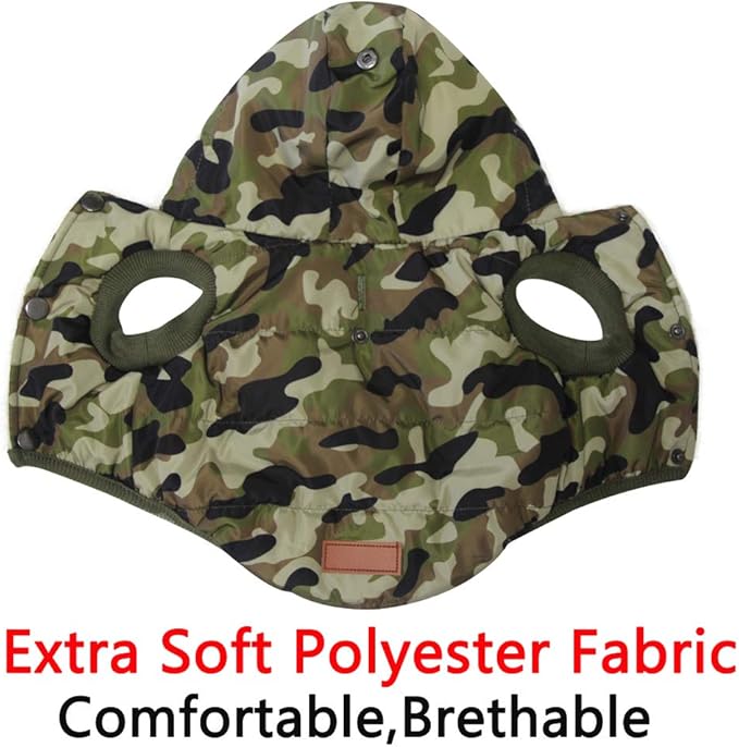 Fleece Lining Extra Warm Dog Hoodie in Winter for Medium Dogs Jacket Pet Coats with Hooded,Green Camo L