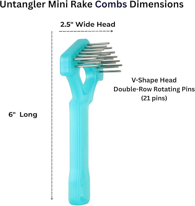 Mini-Rake V-Shaped with 1" Long Double-Row Rotating Teeth (AquaBlue)