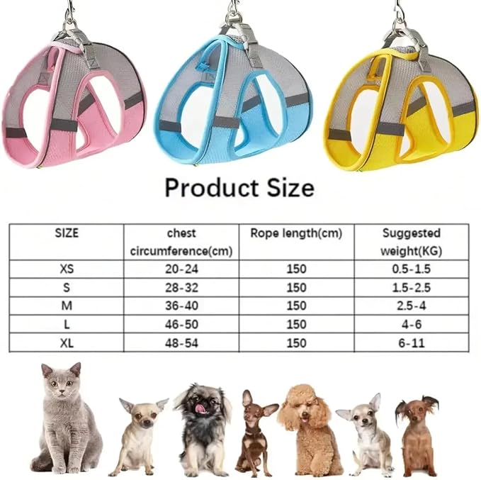 Escape Proof Dog Harness and Leash Set for Small Dogs Cats Puppy Harness Vest Reflective Kitten Walking Lead Leash Pet Supplies M 2.5-4 Kg/Pink