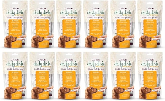 Caru - Daily Dish Smoothies - Lickable Chicken Dog Treat - .5oz Tubes - 4 Pouches Per Pack - Pack of 12