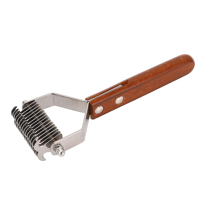 Focket Cat Grooming Brush, Stainless Steel Double Sided Pet Grooming Rake Ergonomic Anti Slip Wood Handle Pet Hair Removal Tool for Cats and Dogs (Small Size (21x17cm / 8.3x6.7in))