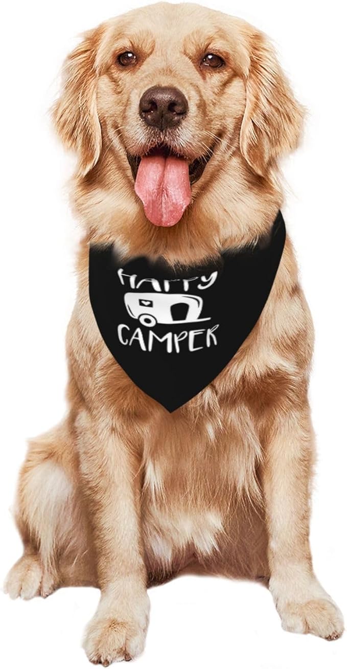 Happy Camper Summer Dog Bandana，Adorable Puppy Accessory for The avid Camper ，Pet Neckerchief for Pets Daily Wear Photo Prop Party Supplies,Funny Cute Dog Bandana (Black)