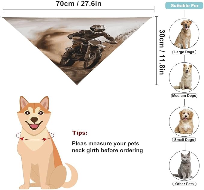 Dog Bandana Spring Pet Scarf Adjustable Triangle Motocross Printing Dog Bib Washable Polyester Puppy Bandana for Small Medium Large Dogs Cat Birthday Party Supplies