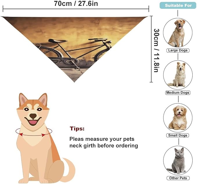 Dog Bandana Spring Pet Scarf Adjustable Triangle Old Bicycle Printing Dog Bib Washable Polyester Puppy Bandana for Small Medium Large Dogs Cat Birthday Party Supplies