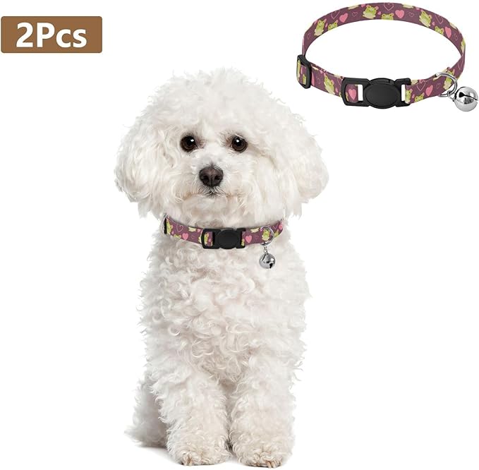 Dog Collar Cute Frogs Hearts Purple Pattern Soft Dog Collars Puppy Collar Adjustable Cat Pet Collar for Dogs Cats Pets Supplies 2 Pack