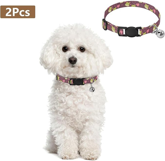 Dog Collar Cute Frogs Hearts Purple Pattern Soft Dog Collars Puppy Collar Adjustable Cat Pet Collar for Dogs Cats Pets Supplies 2 Pack