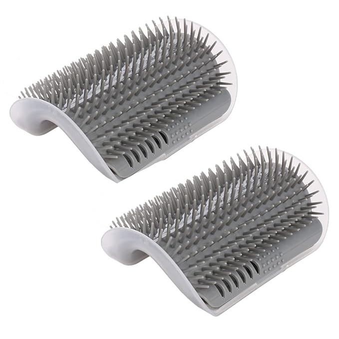 Magik Pet Cat Self Groomer Brush Wall Corner Mount Grooming Massage Comb Toy Catnip (2 Pack, Gray)
