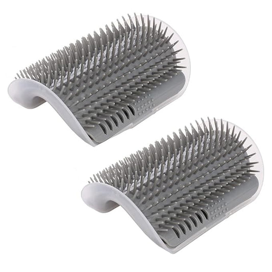 Magik Pet Cat Self Groomer Brush Wall Corner Mount Grooming Massage Comb Toy Catnip (2 Pack, Gray)