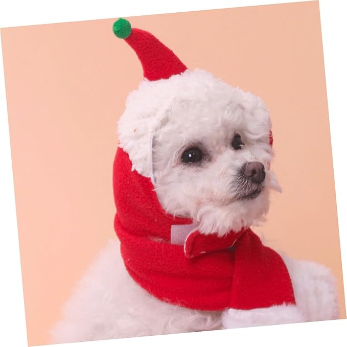 Pet Winter Hat and Scarf Set for Dogs and Cats, Thermal Cotton Headdress Supplies with Warm Head Cover, Christmas Photo Prop Costume for Puppies and Small Pets