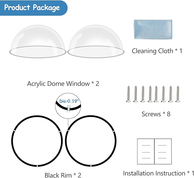 HiCaptain 2 Pack Dog Fence Window with Cleaning Cloth, Clear Acrylic Pet Dome Window, Pet Peek Window for Dog Fence to Relieves Stress, Reduced Barking, Easy Installation -12.5"(2 Pack)