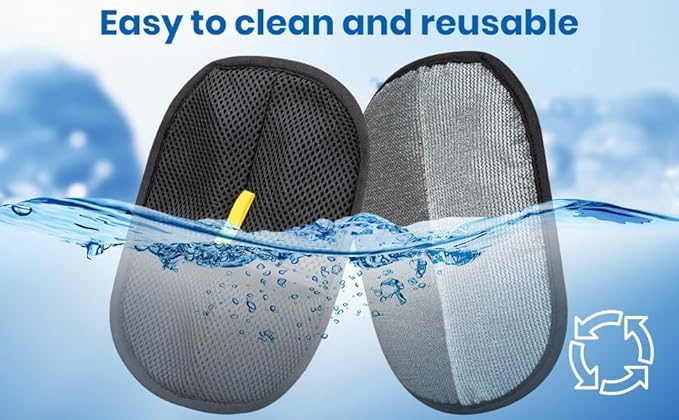 2 pair of electrostatic pet hair removal gloves - Black polypropylene cat grooming reusable with yellow decoration - Essential for cat and dog pet grooming - Durable accessory for easy cleaning