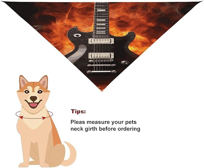 Dog Bandana Spring Pet Scarf Adjustable Triangle Rock Guitar Printing Dog Bib Washable Polyester Puppy Bandana for Small Medium Large Dogs Cat Birthday Party Supplies