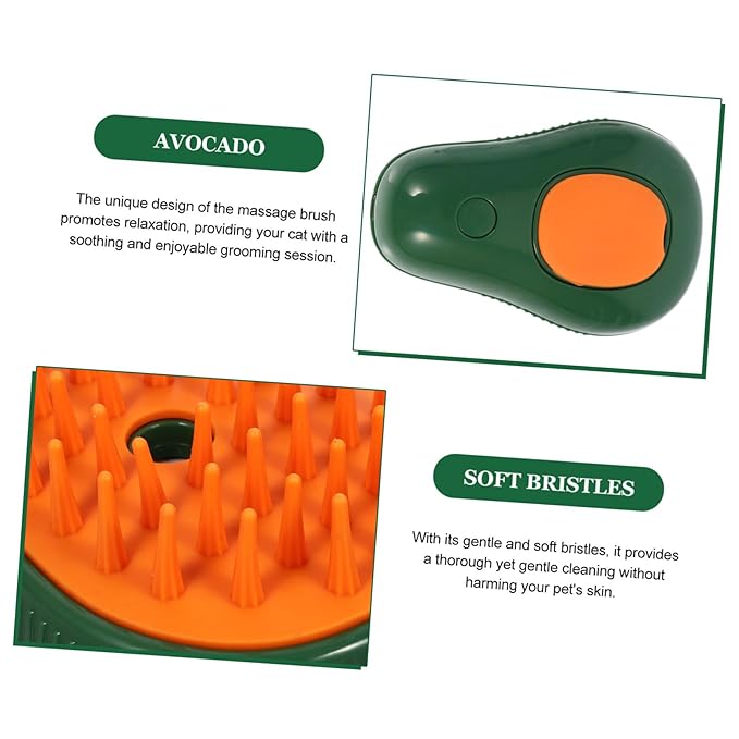 Toyvian Cat Steam Brush Electric Grooming Tool for Bathing Massaging Cleaning Gentle Spa Experience for Cats Avocado Spray Brush for Indoor Cats