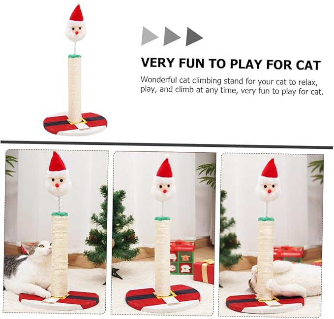 VOSAREA Christmas Cat Scratching Post for Indoor Cats Small Santa Claus Sisal Rope Scratcher Pole for Kittens