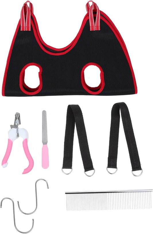 Kisangel 1Set Pet Cat Grooming Hammock with Nail Clipper Comb and File for Small to Medium Dogs and Cats Stabilizing Grooming Sling for Easy Nail Trimming and Body Support