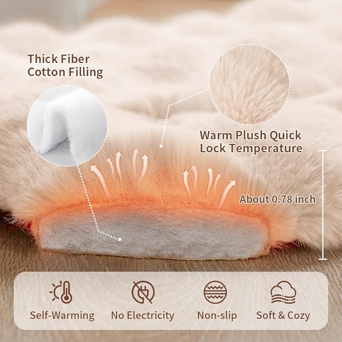 Self-Warming Cat Bed, Plush Faux Fur Pet Bed Mat with Anti-Slip Bottom, Ultra Soft Heated Pad for Cats & Kittens, Cozy Fluffy Bed for Window & Sills Couches, Machine Washable, 23x15 Inch White