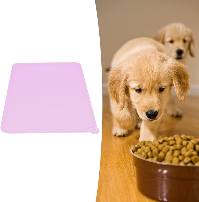 Silicone Non Slip Pet Feeding Bowl Mat for Dogs, Leakproof Dog Placemat for Food and Water, 11.8x18.9in Pet Supplies (Pink)