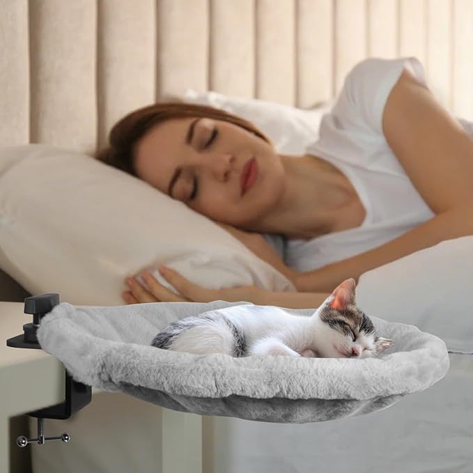 2-in-1 Cat Desk Bed & Bedside Perch (Vertical & Horizontal Clamp), Includes 2 Covers (Winter Plush + Summer Mesh), Sturdy Desk Cat Hammock for Indoor Cats, Holds up to 40 lbs