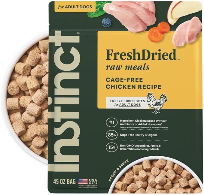 Instinct FreshDried Bites, Natural Freeze-Dried Dog Food, Grain Free - Cage-Free Chicken, 45 oz. Bag