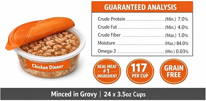 Grain Free Wet Dog Food Small Breed Variety Pack - Minced in Gravy Chicken Beef Lamb Soft Dog Food for Small Dogs - Sensitive Stomach Meal Topper Picky Eaters - 84oz (24 x 3.5oz Cups)