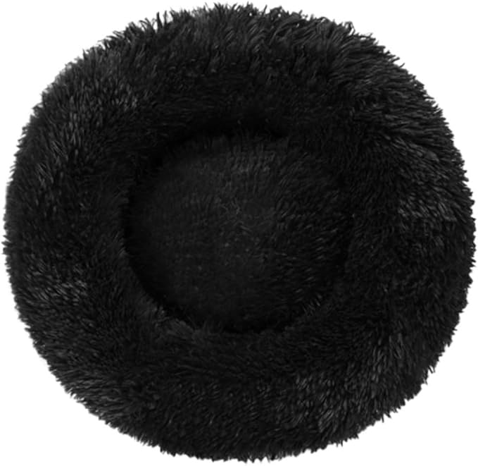 1PCS Round Pet Bed Kennel Non-Slip Winter Warm Dog Kennel Sleeping Long Plush Soft Puppy Cushion Mat Cat Supplies(Black,40cm)