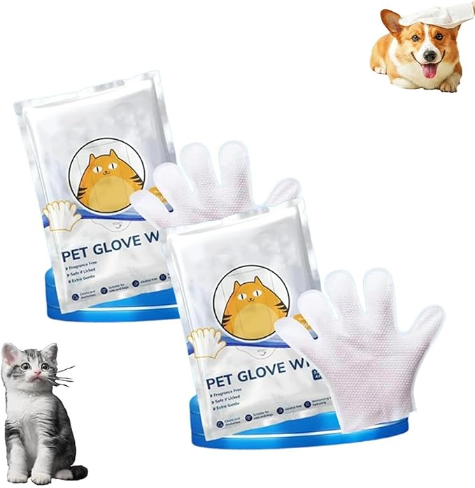 Odor-Removing Pet Grooming Gloves, Nourishing Waterless Portable Grooming Tool, Refreshing and Water-Free, for Cats and Dogs (12pc)