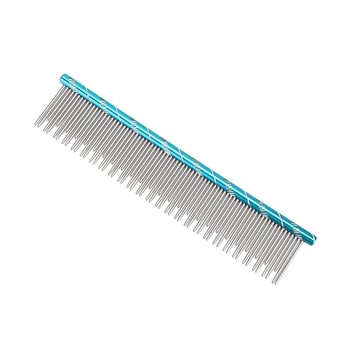 Pet Hair Removal Comb, Stainless Steel Cat Grooming Tool with Dual - Density Teeth, Open Knot Detangling Comb for Long and Short Haired Cats, Ergonomic Non - Slip Handle (Blue)