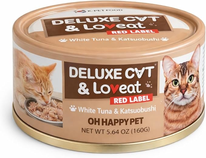 Deluxe Cat & Loveat Grain-Free Wet Cat Food, White Meat Tuna with Vitamins & Taurine, High Protein, No Preservatives, Complete Nutrition, 5.64oz Cans (12PCS White Tuna & Katsubushi)