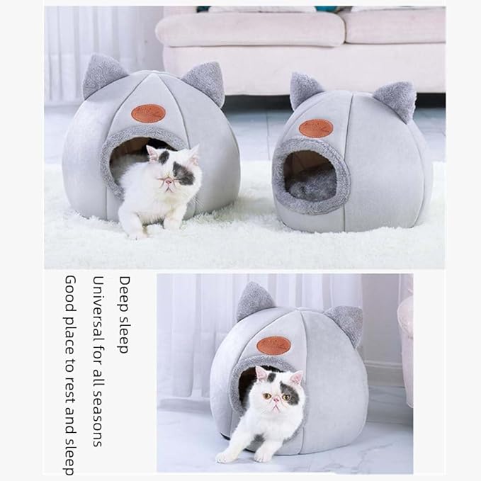 Cat Beds for Indoor Cats, Cozy Cat Cave Bed Dog House Cats Tent with Removable Cushion Pillow, Soft Warm Pet House Puppy Bed, Cute Pet Nest for Kitten Small Dog (Gray, M-13x13x13 Inches)