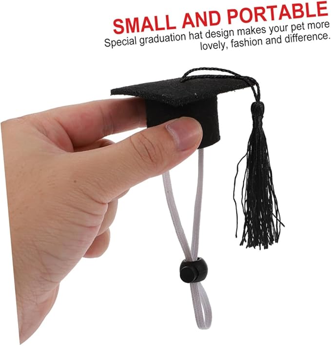 SHINEOFI 2pcs Adjustable Black Tassel Doctoral Caps Elastic Graduation Hat for Dogs, Creative Pet Party Supply and Decorative Graduation Costume Accessories