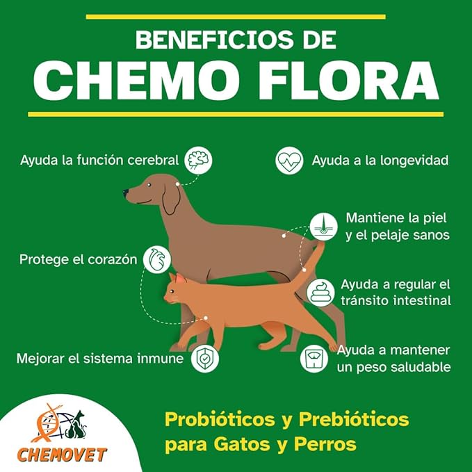 Chemo Flora Probiotic and Prebiotic Supplement for Dogs and Cats, Digestive Health Support, Palatable Tablets, 1g, 30 Count