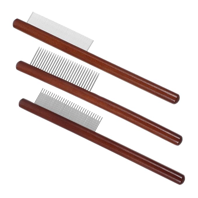 KESYOO Wooden Handle PET Grooming Comb for Dogs and Cats Tear Stain Removal Comb with Long Pins for Shedding and Dematting Cat and Dog Grooming Supplies