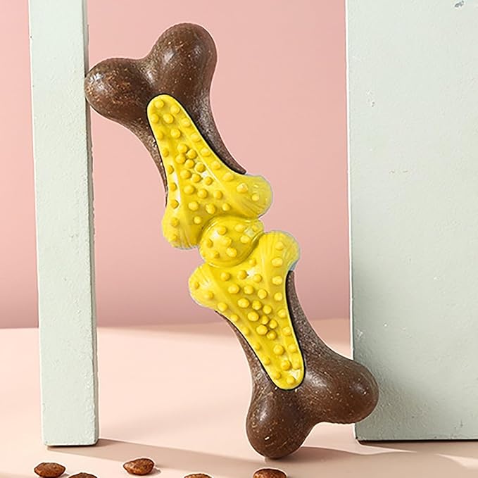𝐷𝑢𝑟𝑎𝑏𝑙𝑒 Dog Chew Toys for Large Aggressive Chewers Indestructible Bone-Shaped Dental Chew TPR Rubber with Wood Fiber Core Teething Teeth Cleaning Long-Lasting Interactive Pet Supplies