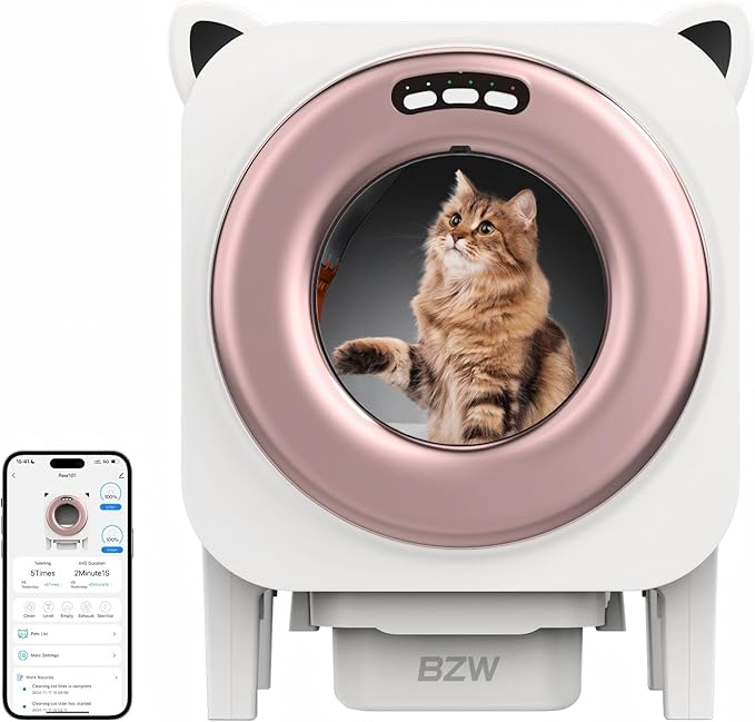 Self Cleaning Litter-Box for Multiple Cats with 76L Large Capacity,Automatic Litter Box with App Control and Safety Sensors Protection (Rose Gold)