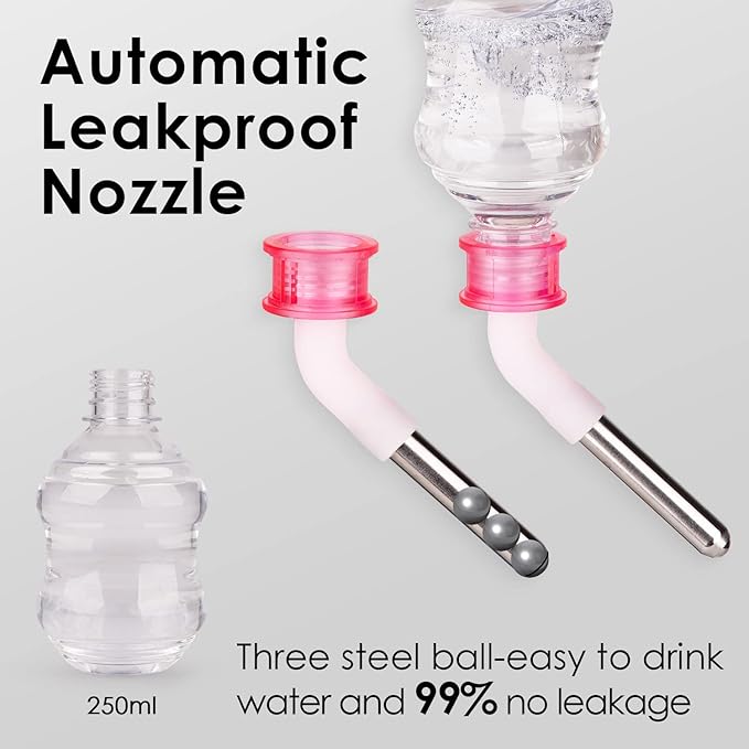 Super Design Dog Water Bottle Dispenser, Automatic Multifunctional Dog Crate Water Feeders Bowl Dispenser Portion Control Water Dispenser for Dogs & Cats, Mess Free, No More Dripping Beard Light Pink