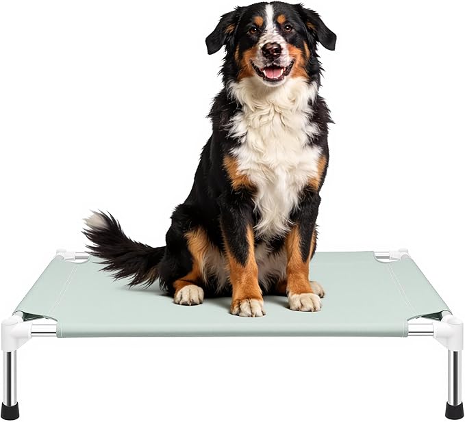Makerfire Elevated Dog Bed, Indoor/Outdoor Raised Dog Cot for Medium Dogs, Detachable Pet Bed with Non-Slip Feet, Polyester Cotton (33'' L x 26'' W x 6.4" H)