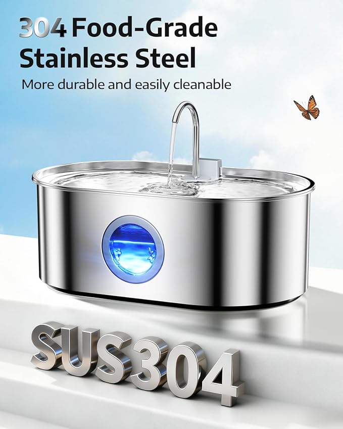 4.2Gal Dog Water Fountain for Large Dogs, 16L Stainless Steel Dog Fountain Water Bowl with Multi-Filtration & Deeper Drinking Tray, Extra Large Pet Water Fountain with Water Window(with 7 Filters)