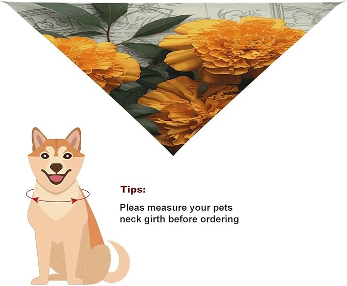 Dog Bandana Spring Pet Scarf Adjustable Triangle Marigold Printing Dog Bib Washable Polyester Puppy Bandana for Small Medium Large Dogs Cat Birthday Party Supplies
