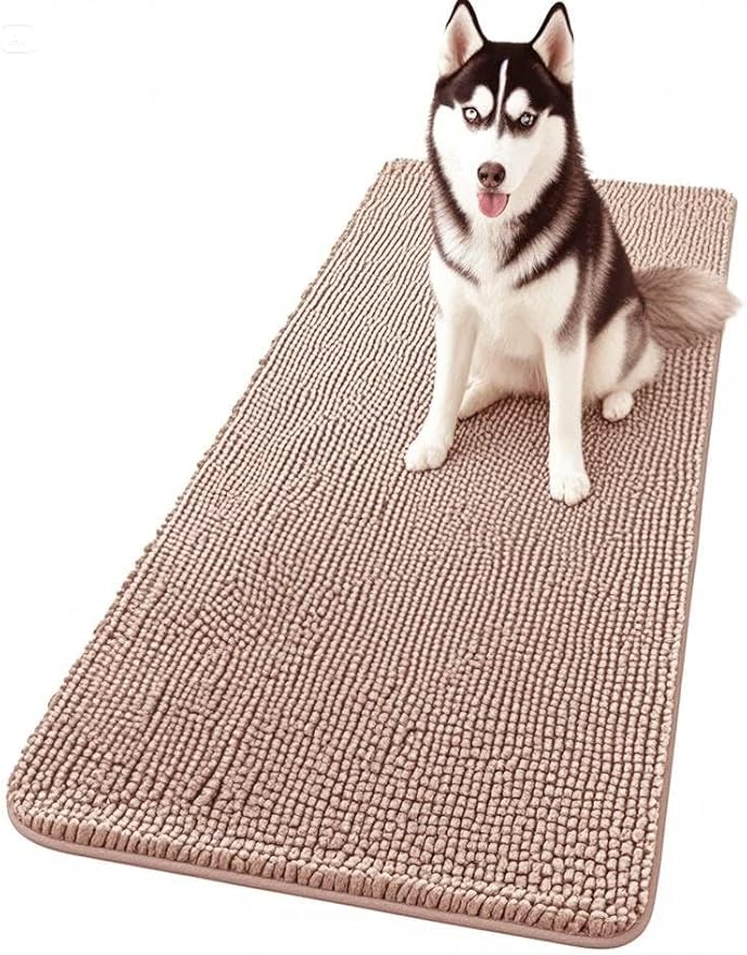 39" X 20" Washable Dog Door Mat, Ultra fine Fiber Dog Door Mat, Quick Drying Chenille Pet Entrance Mat, Machine Washable Indoor and Outdoor Rug (Camel)