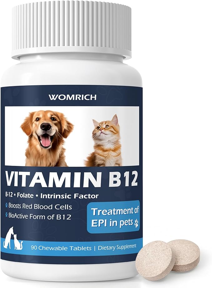 Appetite Stimulant Vitamin B12 Tablets for Cats and Dogs – Methylcobalamin B12 – Treatment of EPI in Pets Supports Energy, Red Blood Cell Formation, Nervous System, and Appetite – 90 Tablets
