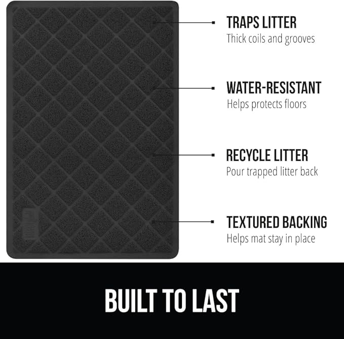 GORILLA GRIP Cat Litter Box Mat, 35x23 2 Pack, Water Resistant, US Designed Kitty Litter Trapping Mats, Easy to Clean Scatter Control, Less Mess and Clean Floors, Kitten Supplies for Indoor Cats Black
