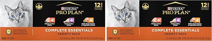 Purina Pro Plan Gravy,High Protein Wet Cat Food Variety Pack,Complete Essentials Chicken and Turkey Favorites - 3 oz. Cans,(Pack of 48)