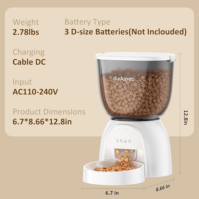 Automatic Cat Feeder 5G WiFi, Automatic Pet Feeder with App Remote Control, 5L Cat Dry Food Dispenser Dual Power,10 Meals Programmable 1-15 Portion Control Auto Cats Feeders for Indoor Use