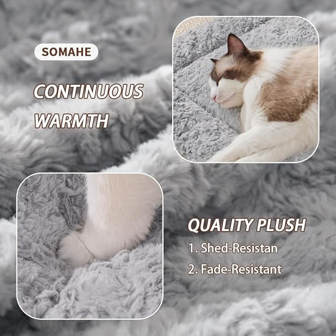 Self Warming Cat Bed Mat, Washable Self Heating Cat Mat, Extra Warm Thermal Pet Pad with Non-Slip Bottom, Soft Plush Faux Fur for Indoor Pet Sleep Cushion, 23x15 Inch Grey